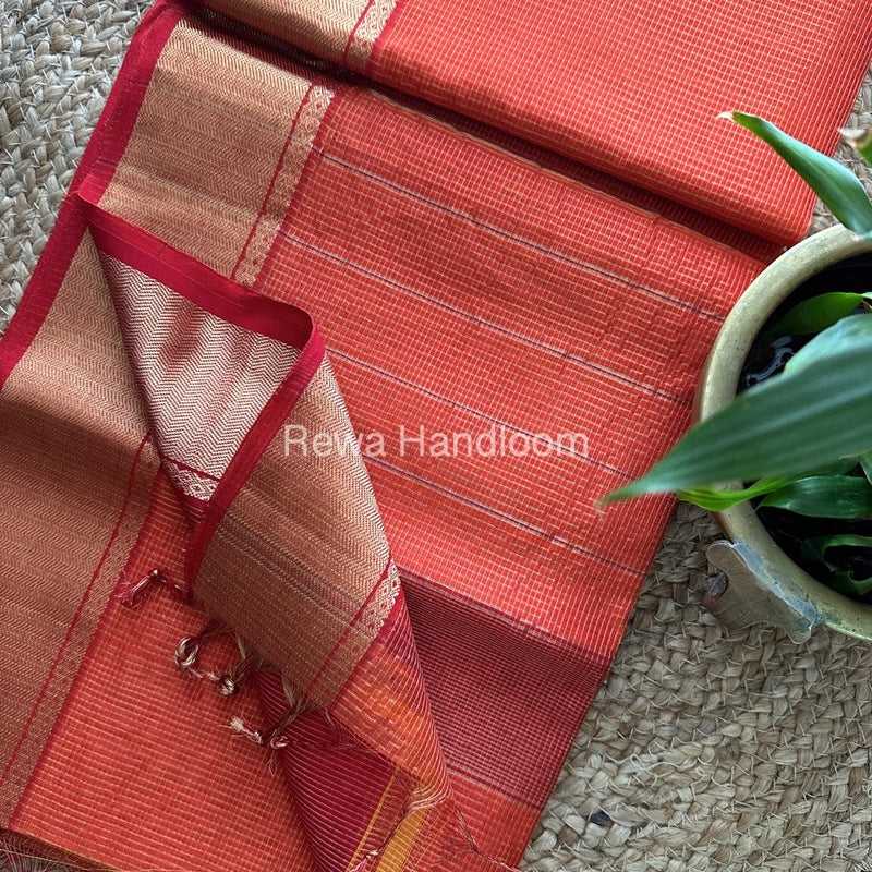Exclusive Maheswari Orange Tissue Silk Saree ZTS065