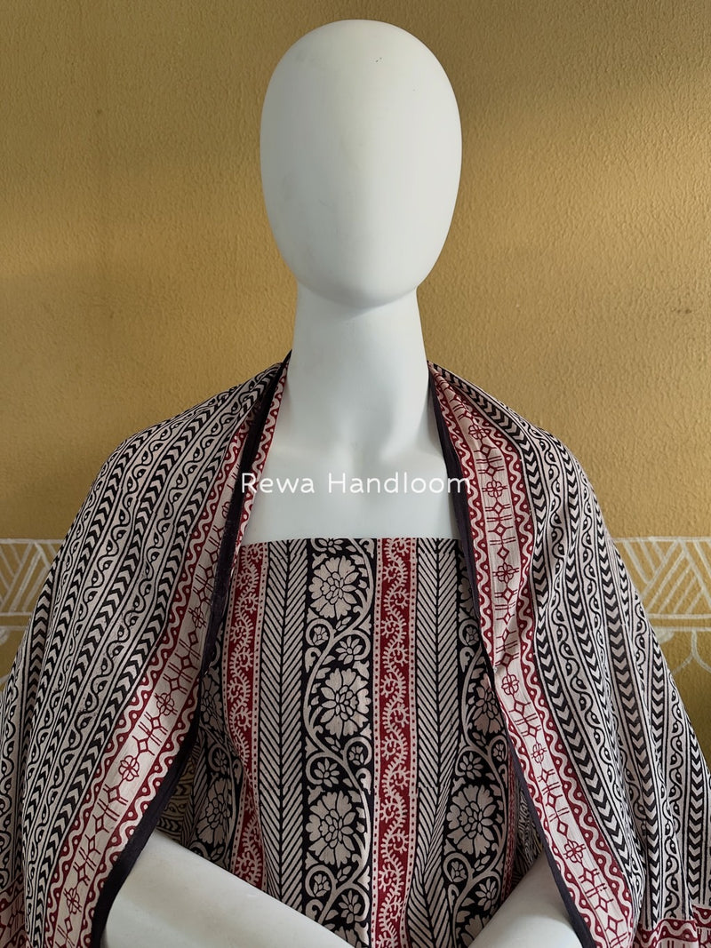 Black-White Bagh Print Cotton Suit BGCSJ0174