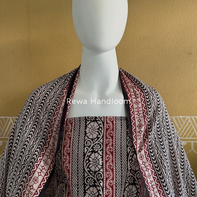 Black-White Bagh Print Cotton Suit BGCSJ0174