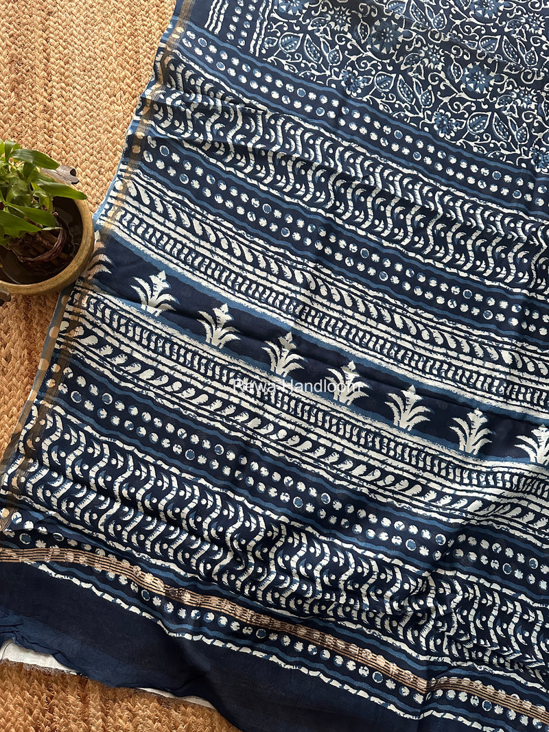 Blue Chanderi Silk Printed Saree CPS0110