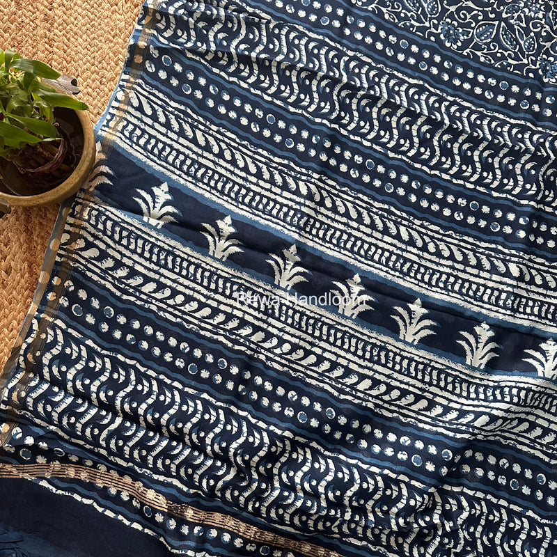 Blue Chanderi Silk Printed Saree CPS0110