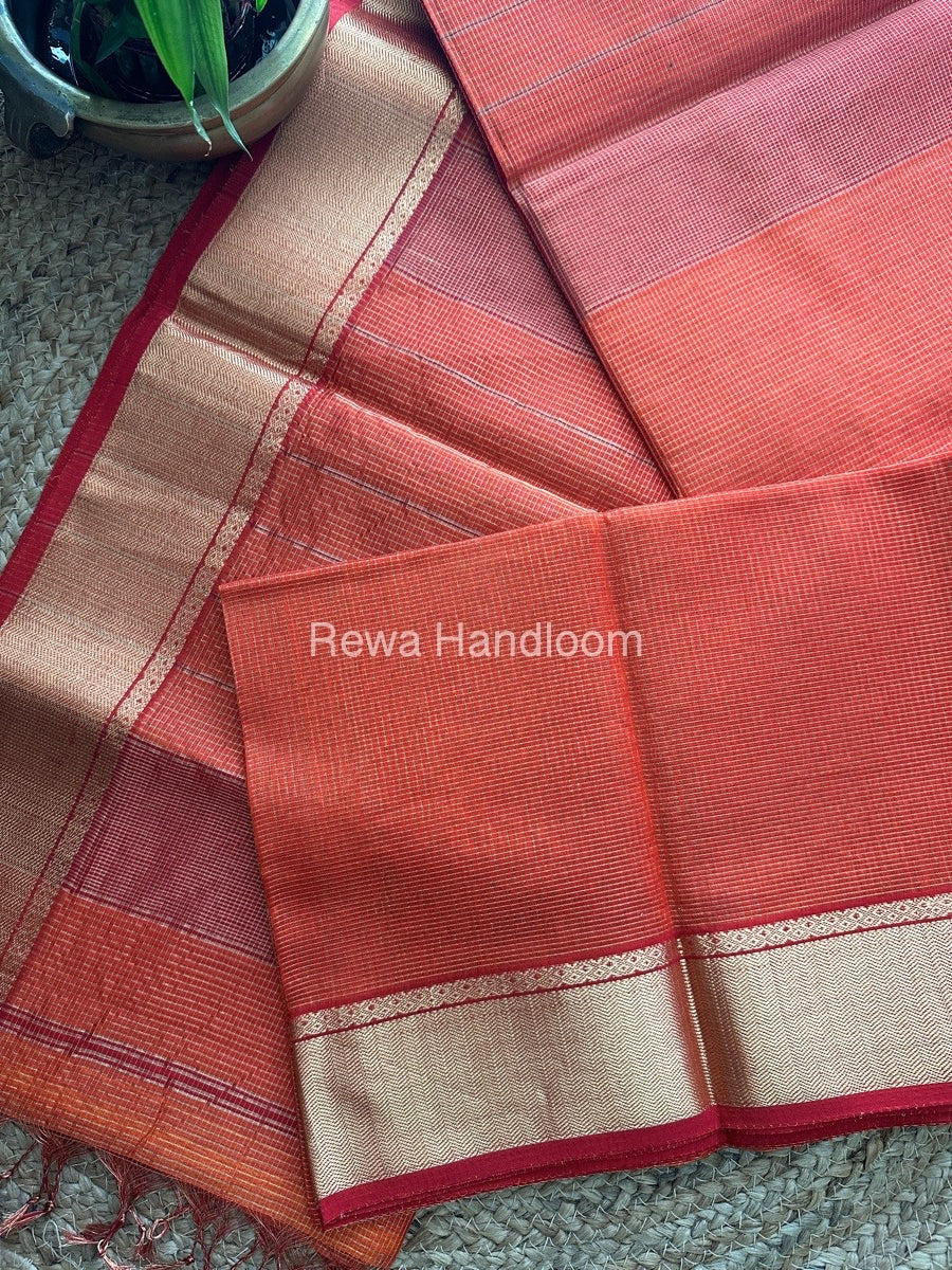 Exclusive Maheswari Orange Tissue Silk Saree ZTS065