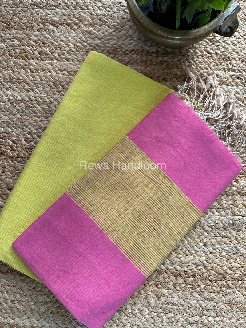 Maheshwari Lemon Yellow-Pink Tissue Top-Dupatta TTP01