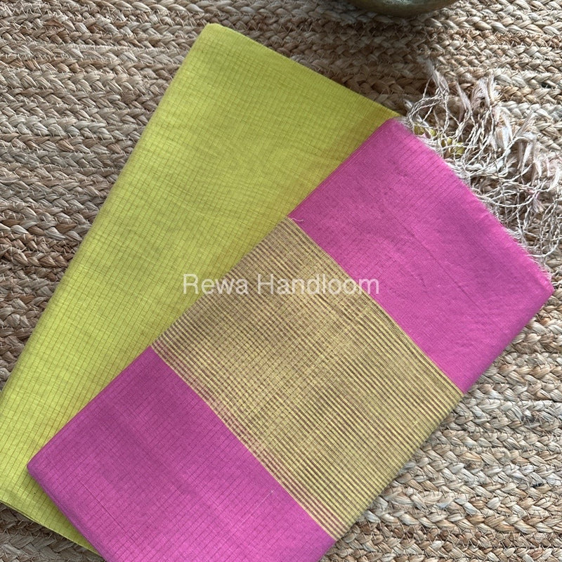 Maheshwari Lemon Yellow-Pink Tissue Top-Dupatta TTP01