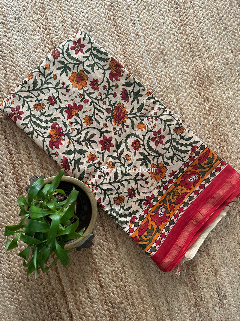 Off White Chanderi Silk Printed Saree CPS092