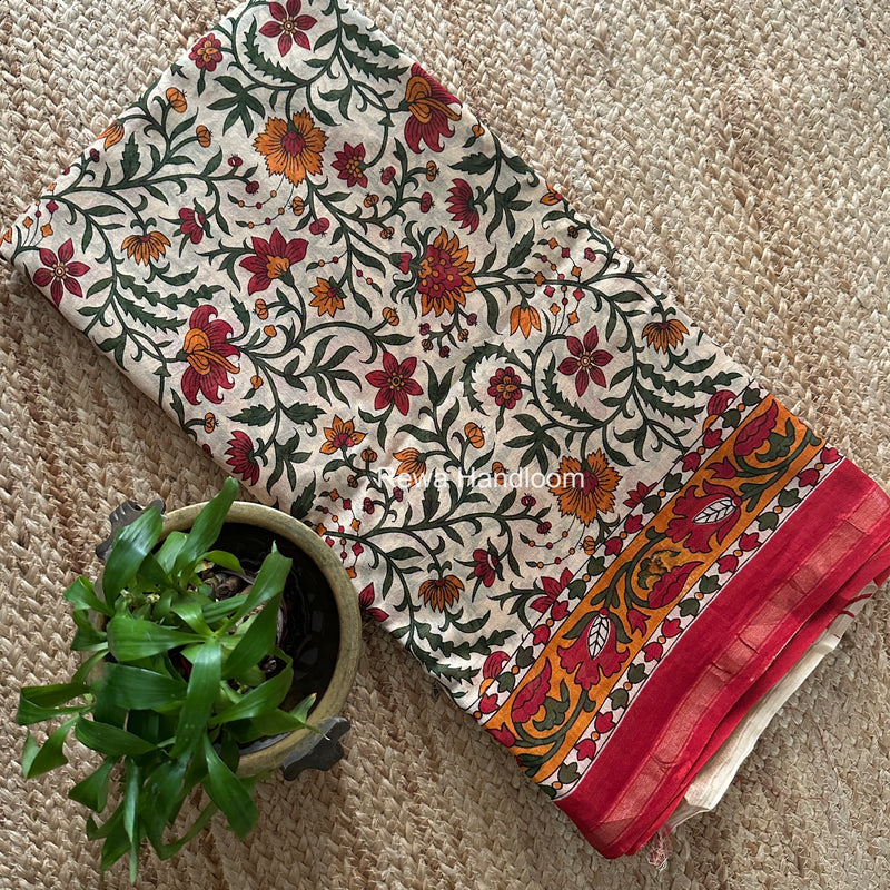 Off White Chanderi Silk Printed Saree CPS092