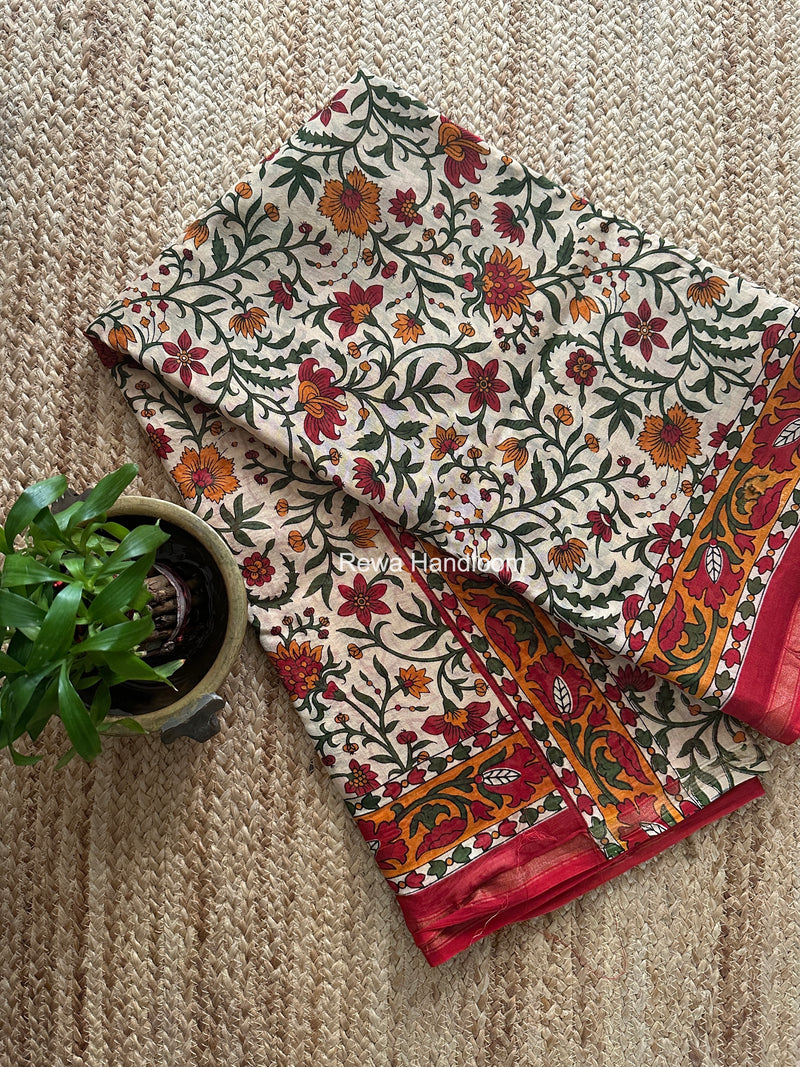 Off White Chanderi Silk Printed Saree CPS092