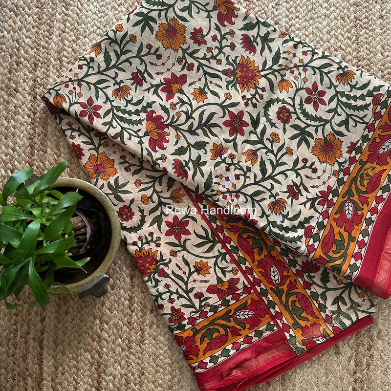 Off White Chanderi Silk Printed Saree CPS092