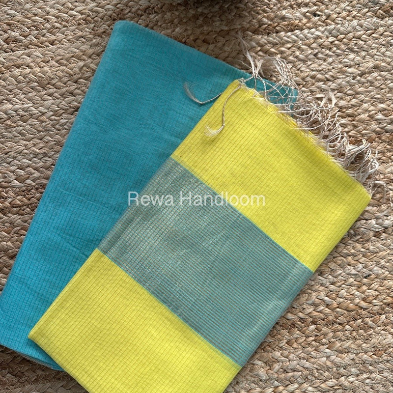 Maheshwari Sea Green-Yellow Tissue Top-Dupatta TTP09