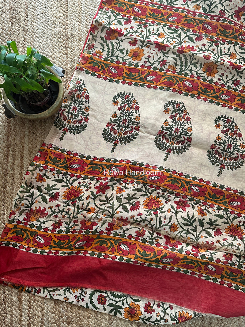 Off White Chanderi Silk Printed Saree CPS092