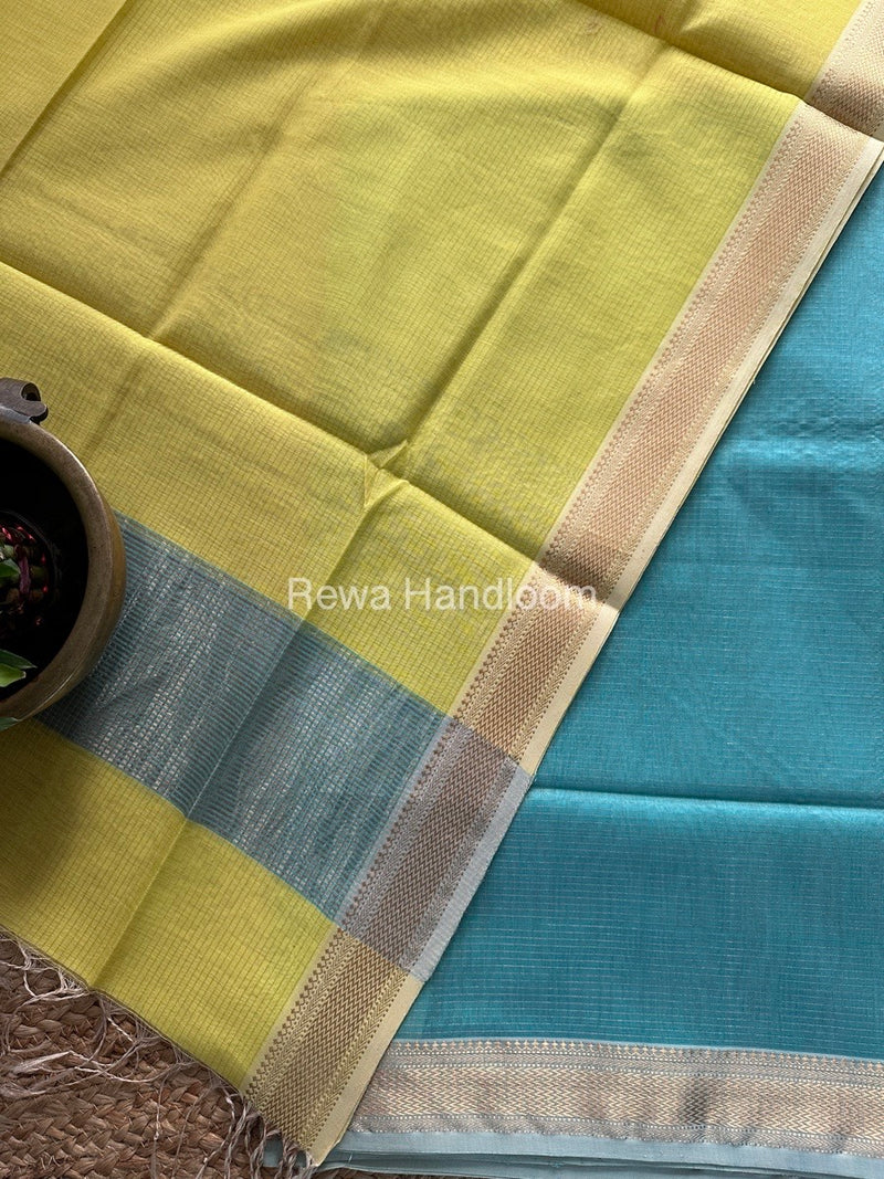 Maheshwari Sea Green-Yellow Tissue Top-Dupatta TTP09