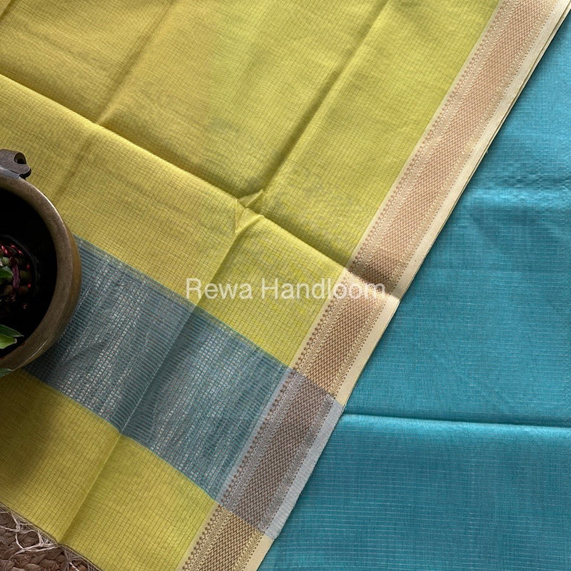 Maheshwari Sea Green-Yellow Tissue Top-Dupatta TTP09