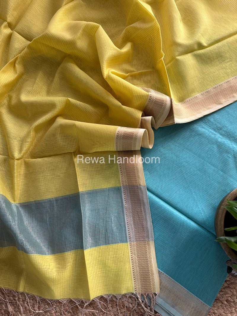 Maheshwari Sea Green-Yellow Tissue Top-Dupatta TTP09