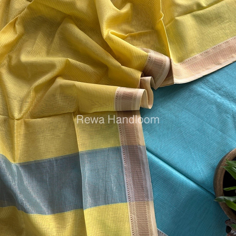 Maheshwari Sea Green-Yellow Tissue Top-Dupatta TTP09