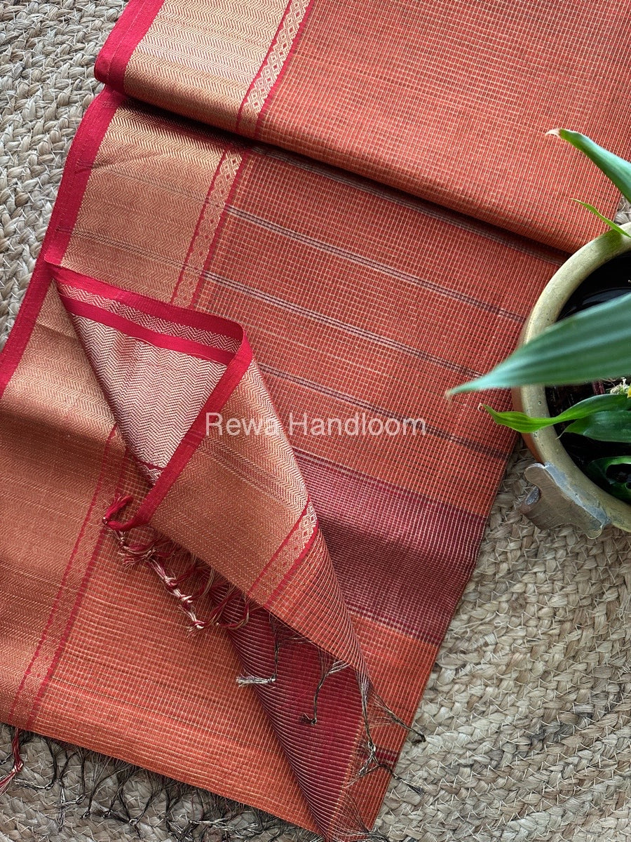 Exclusive Maheswari Rust Orange Tissue Silk Saree ZTS071