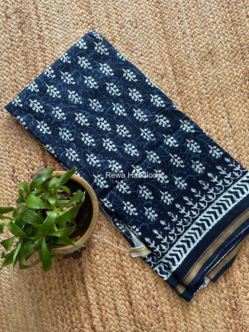 Indigo Blue Chanderi Silk Printed Saree CPS0100