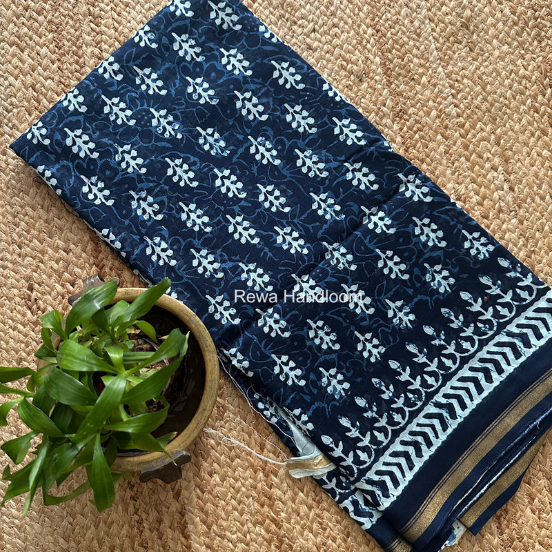 Indigo Blue Chanderi Silk Printed Saree CPS0100