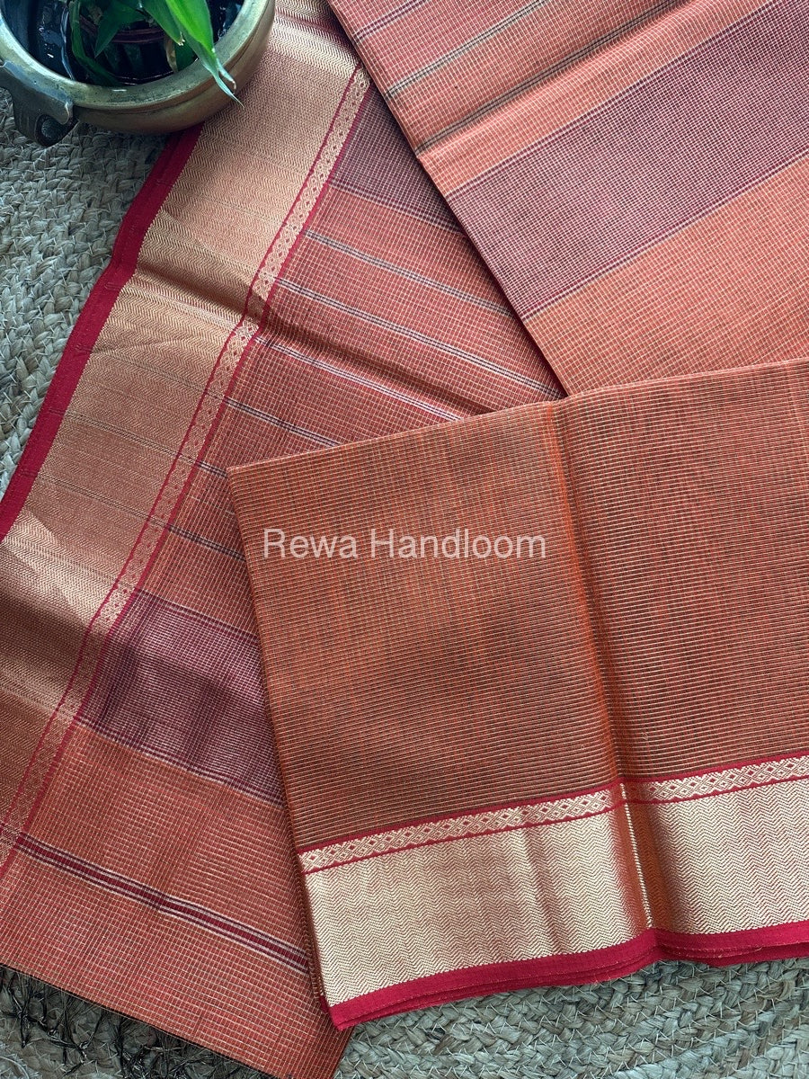 Exclusive Maheswari Rust Orange Tissue Silk Saree ZTS071