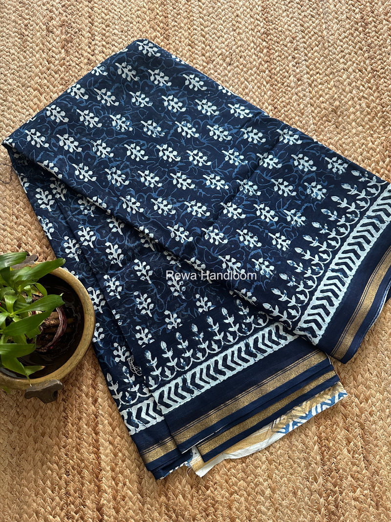 Indigo Blue Chanderi Silk Printed Saree CPS0100