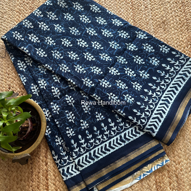 Indigo Blue Chanderi Silk Printed Saree CPS0100