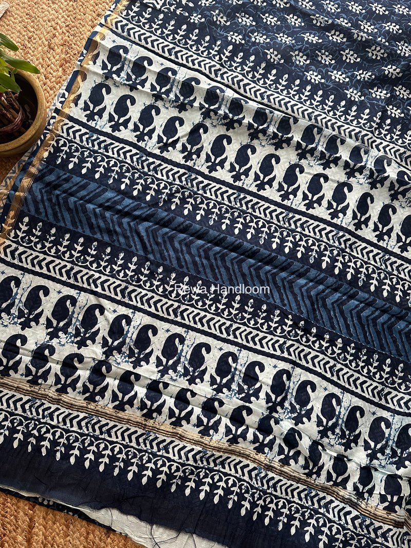 Indigo Blue Chanderi Silk Printed Saree CPS0100