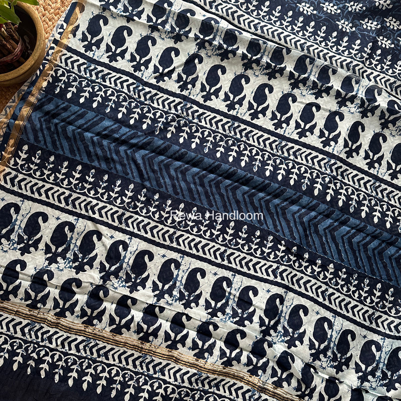 Indigo Blue Chanderi Silk Printed Saree CPS0100
