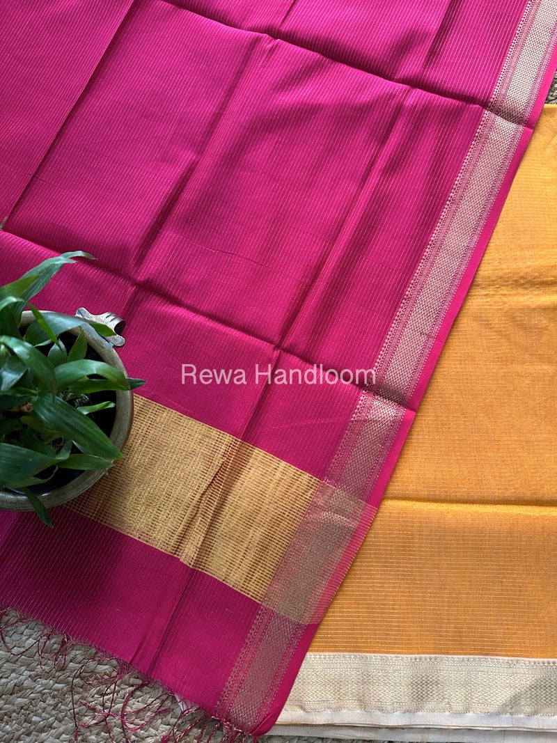 Maheshwari Light Orange-Rani Pink Tissue Top-Dupatta TTP021