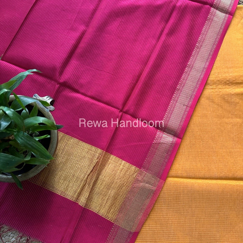 Maheshwari Light Orange-Rani Pink Tissue Top-Dupatta TTP021