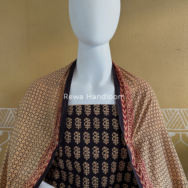 Black-Peach Bagh Print Cotton Suit BGCSJ0193