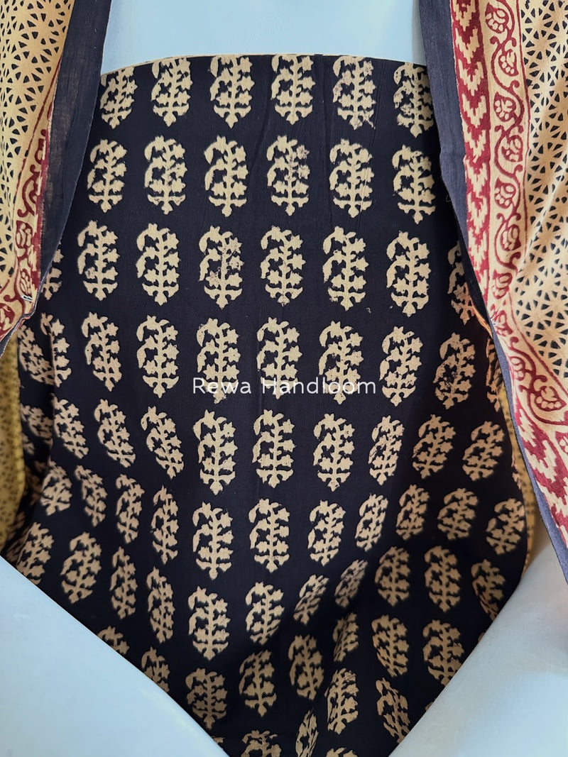 Black-Peach Bagh Print Cotton Suit BGCSJ0193