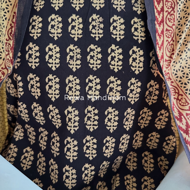 Black-Peach Bagh Print Cotton Suit BGCSJ0193