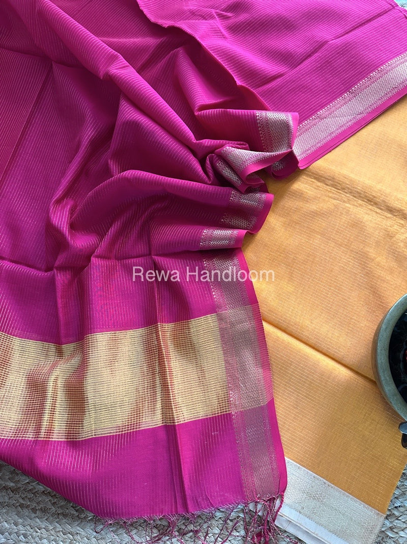 Maheshwari Light Orange-Rani Pink Tissue Top-Dupatta TTP021