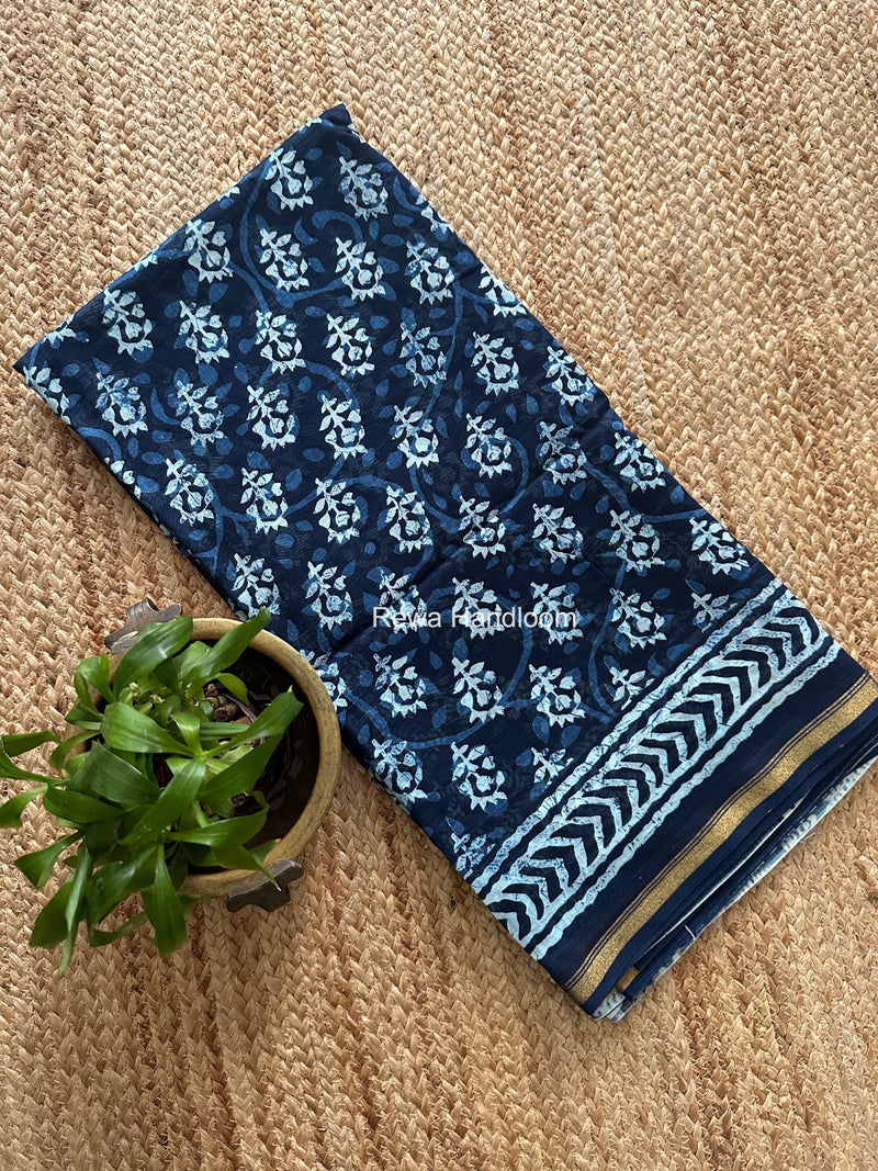 Blue Chanderi Silk Printed Saree CPS0103