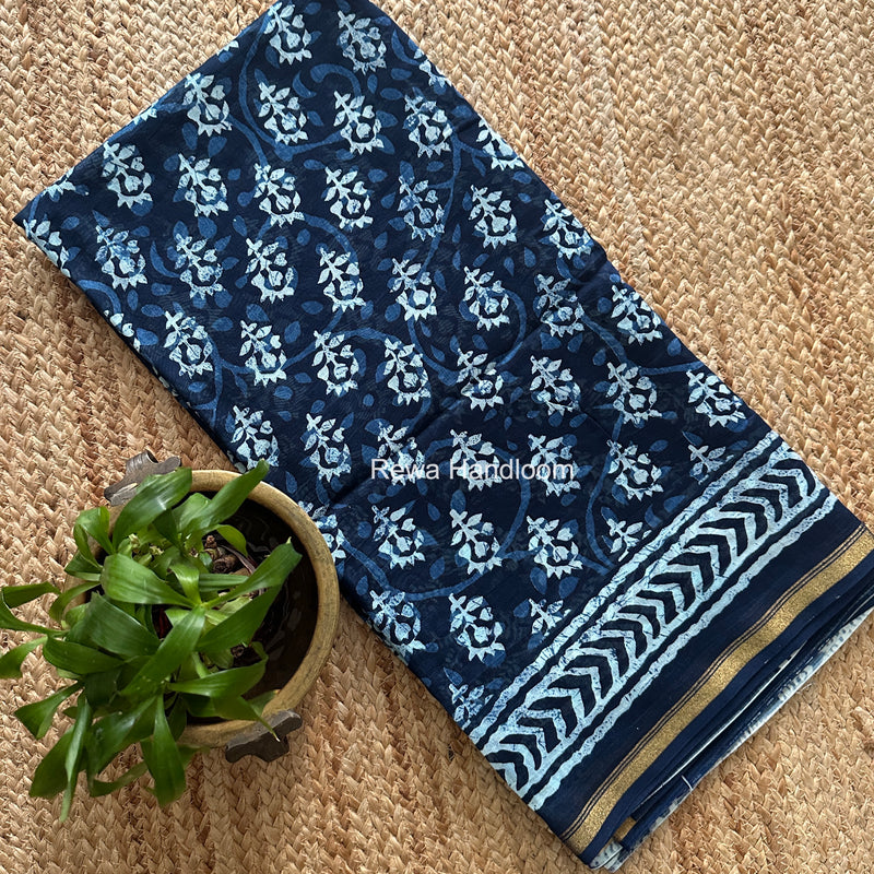 Blue Chanderi Silk Printed Saree CPS0103