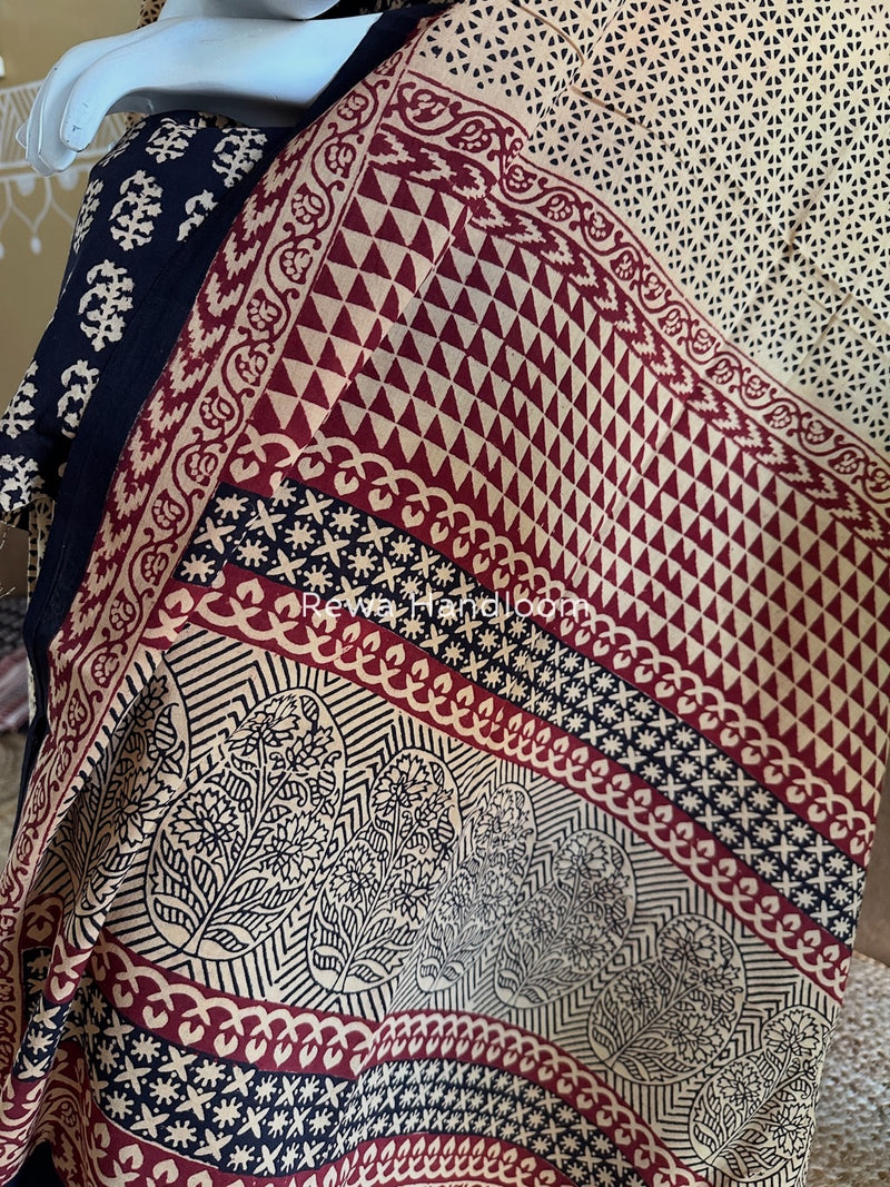 Black-Peach Bagh Print Cotton Suit BGCSJ0193