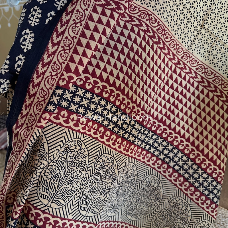 Black-Peach Bagh Print Cotton Suit BGCSJ0193