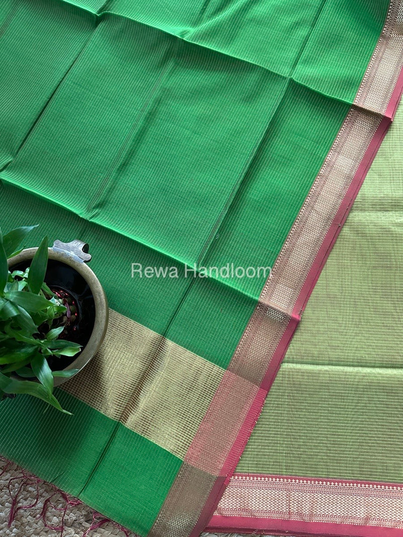 Maheshwari Parrot Green-Mehendi Green Tissue Top-Dupatta TTP017