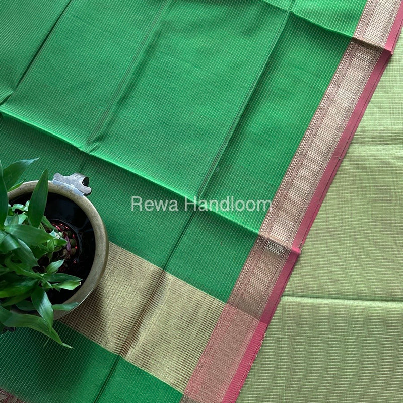 Maheshwari Parrot Green-Mehendi Green Tissue Top-Dupatta TTP017