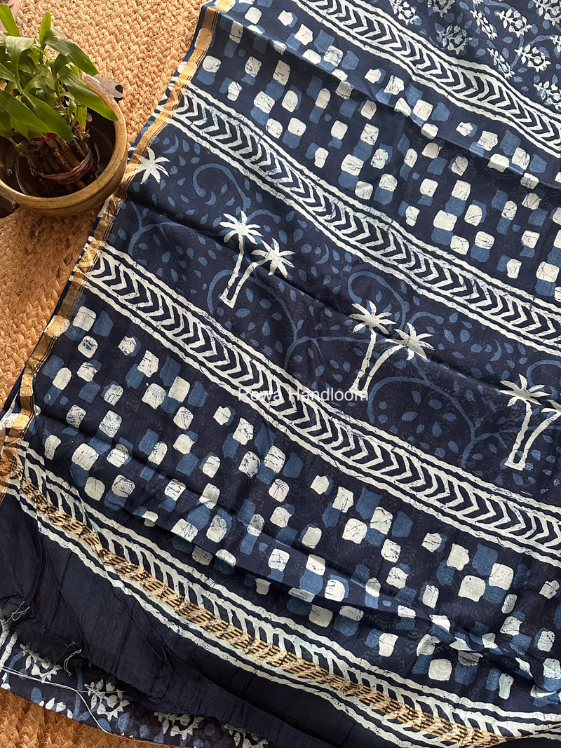 Blue Chanderi Silk Printed Saree CPS0103