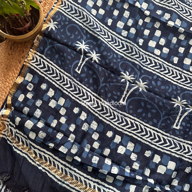 Blue Chanderi Silk Printed Saree CPS0103