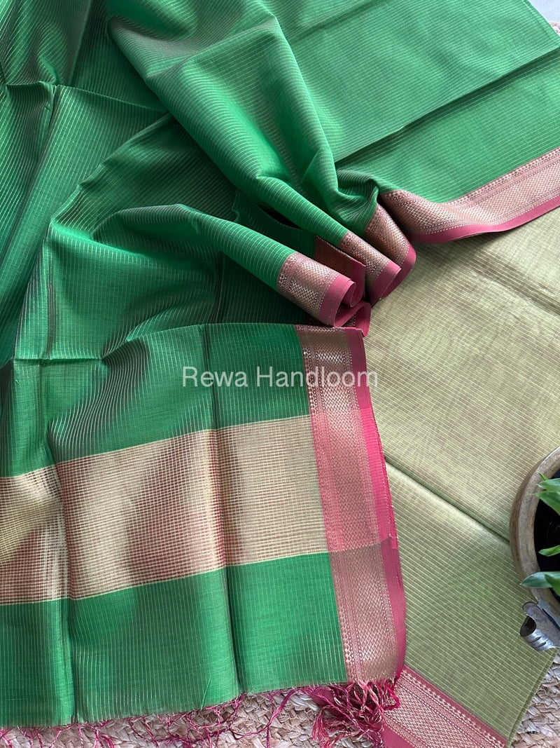 Maheshwari Parrot Green-Mehendi Green Tissue Top-Dupatta TTP017