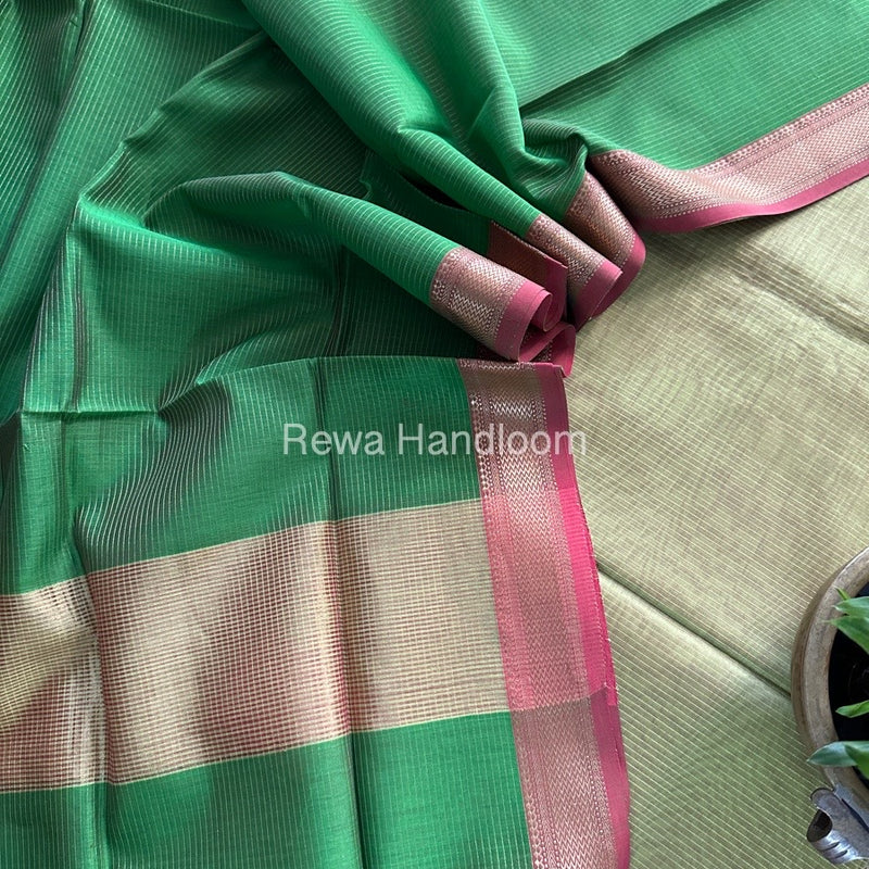 Maheshwari Parrot Green-Mehendi Green Tissue Top-Dupatta TTP017