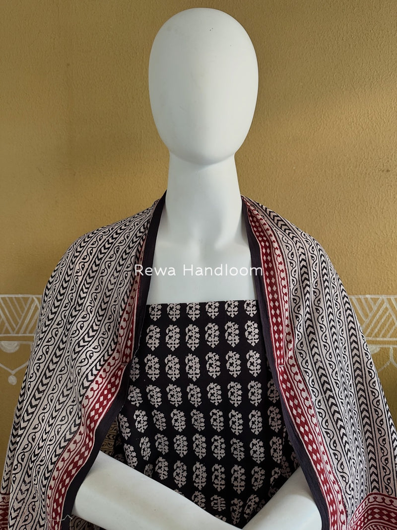 Black-White Bagh Print Cotton Suit BGCSJ0198