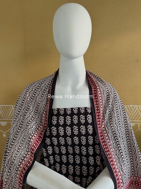 Black-White Bagh Print Cotton Suit BGCSJ0198
