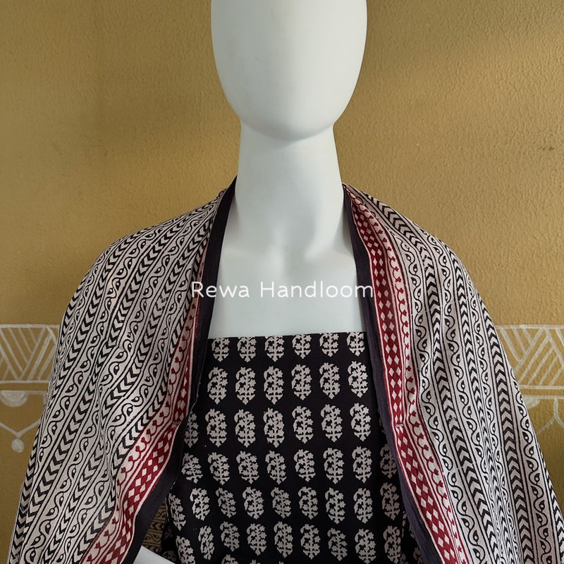 Black-White Bagh Print Cotton Suit BGCSJ0198