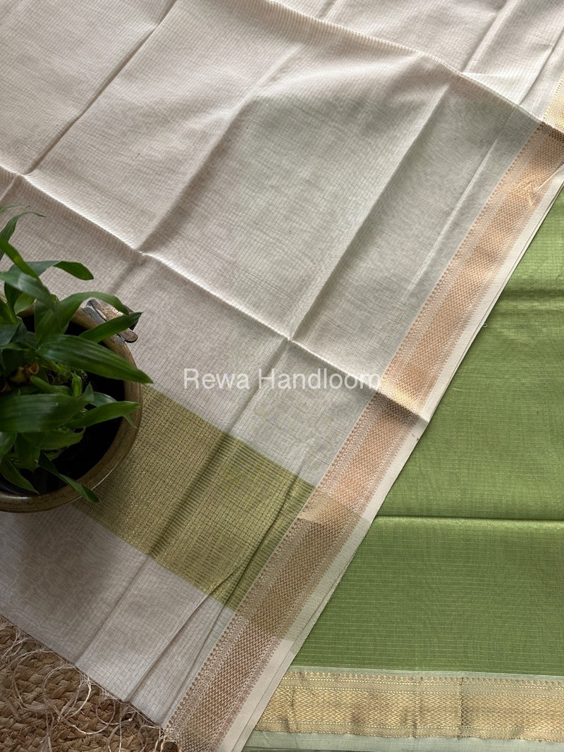 Maheshwari Pista Green-White Tissue Top-Dupatta TTP02