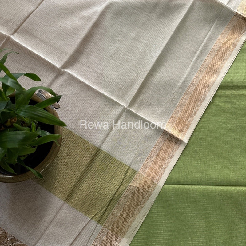 Maheshwari Pista Green-White Tissue Top-Dupatta TTP02