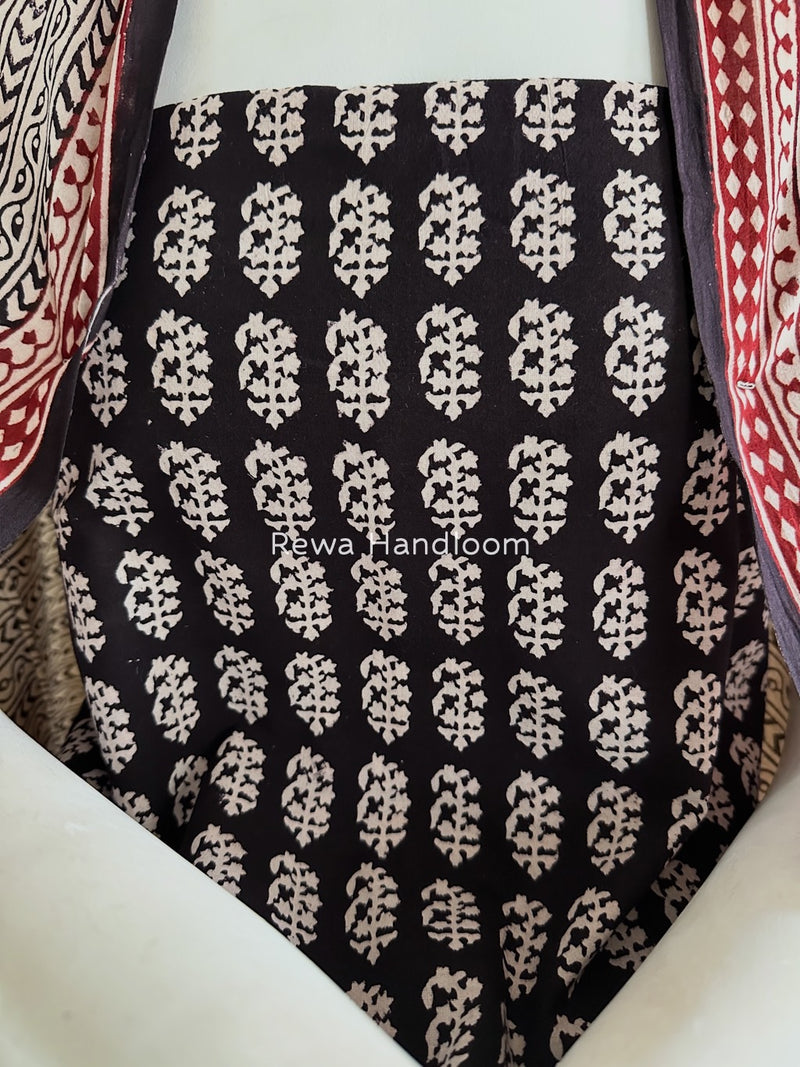 Black-White Bagh Print Cotton Suit BGCSJ0198