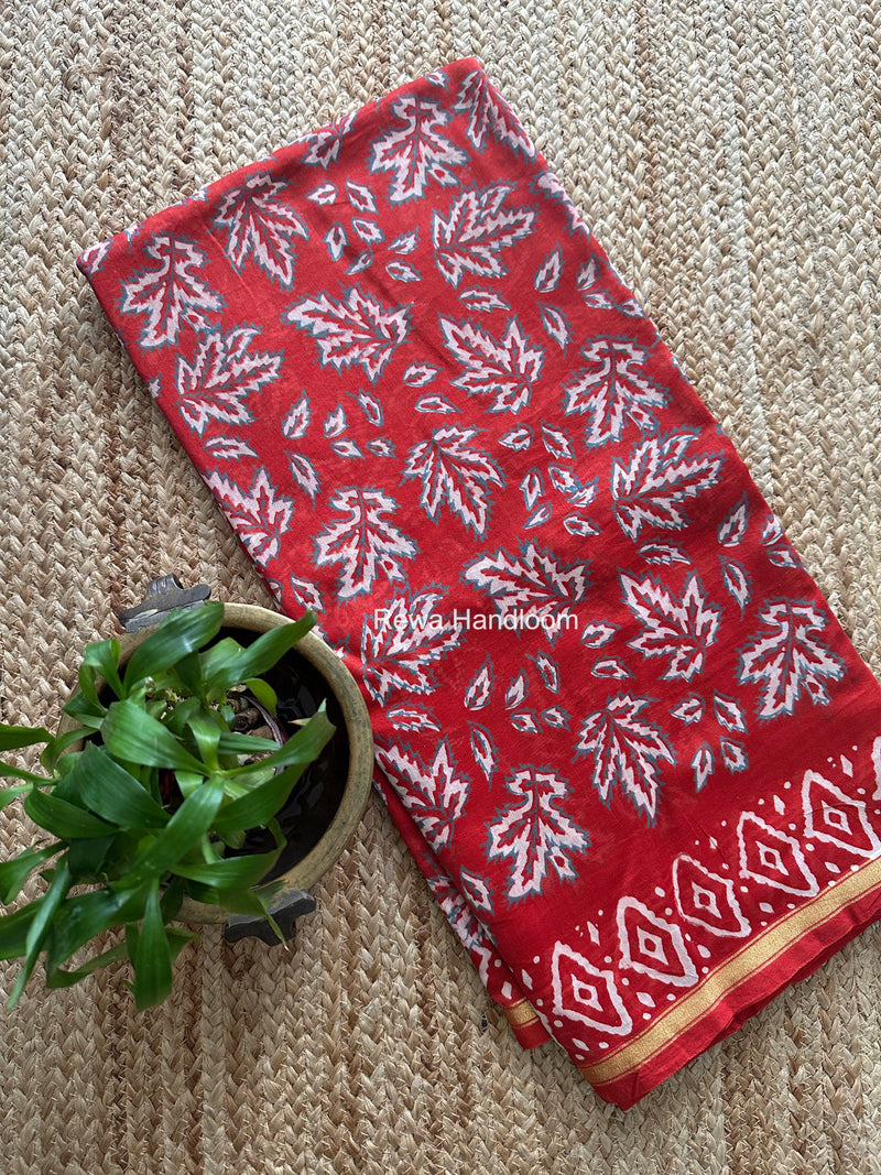 Red Chanderi Silk Printed Saree CPS098