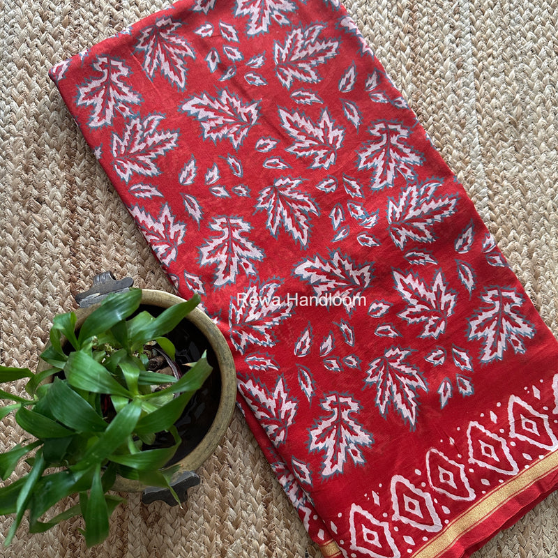 Red Chanderi Silk Printed Saree CPS098